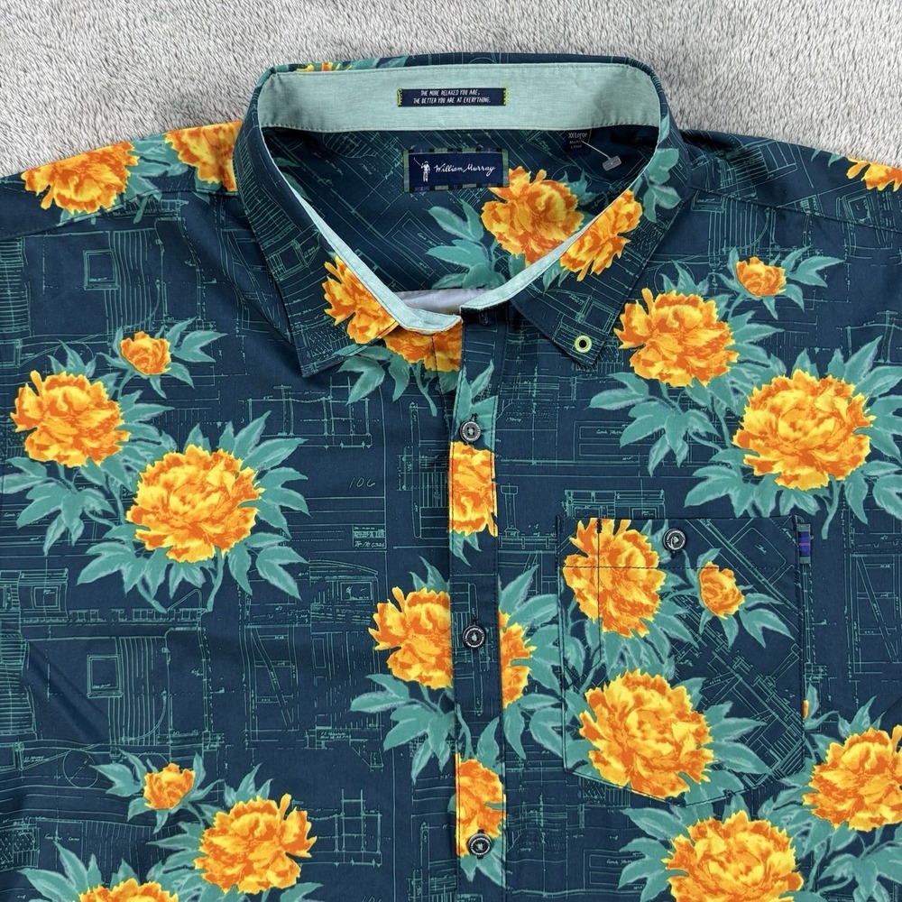 William Murray Shirt Men's 2XL Blue Floral Print Golf Performance Stretch